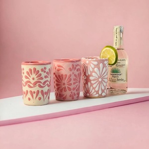 Copas de Cerámica para Tequila Estilo Taravilla Mexicana con Diseños Pintados a Mano - Product Image 5