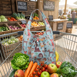 Sac de courses pliable en tissu Oxford en polypropylène imprimé dessin animé, grand sac écologique, sac à bandoulière portable et réutilisable pour les voyages - Product Image 6