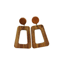 Pendientes Colgantes de Madera y Ratán Vintage para Mujer, Joyería de Madera Hecha a Mano con Diseño Geométrico, Accesorio de Moda NR-ZY92