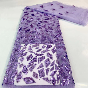 Gaun Pengantin Afrika Payet Kristal Berwarna Berkilau Indah dan Halus Kain Gaun Prom Bordir Jala Renda - Product Image 6