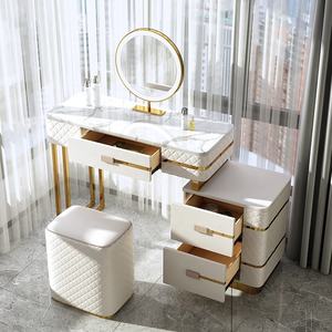 Mobilier moderne de chambre à coucher Commodes en cuir blanc Armoire en MDF avec miroir et tabouret <span class=keywords><strong>coiffeuse</strong></span> pour maison hôtel - Product Image 3
