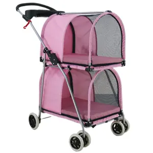 Cochecito rosa de buena calidad para mascotas, carrito plegable para perros con 4 ruedas