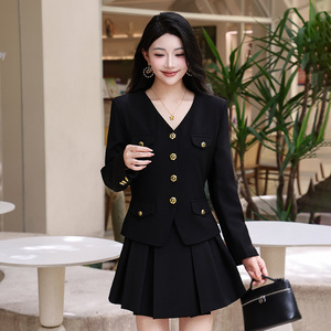 Khaki Collarless Blazer Women Solid Color Polyester Pocket Short Jacket Spring Autumn Elegant Chic Style - Product Image 4