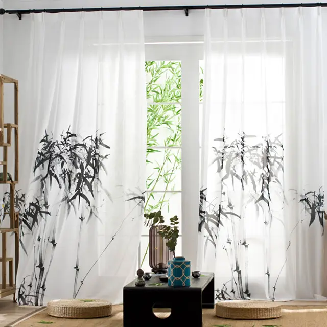 New Arrival Wholesale 100% Polyester Bamboo Printed Sheer Fabric for Window Curtain