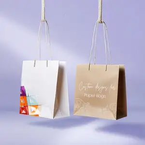 Merchandising promozionale riciclato eco friendly sacchetto di imballaggio vestiti 8x10 marrone kraft sacchetto di carta con manici