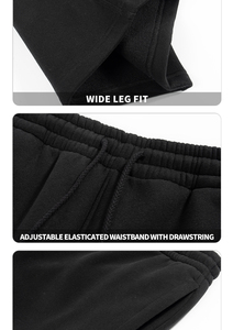 Pantaloni sportivi <span class=keywords><strong>neri</strong></span> a gamba dritta pantaloni larghi da jogging a vita media stile Casual in tela Over-size pantaloni della tuta Unisex - Product Image 4