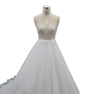 New manufacturers direct customized design whole sale price wedding gown Beautiful lace bridal gown nude white wedding dress