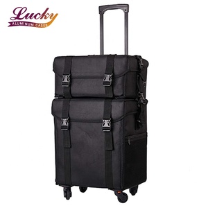 Custodia per treni di grande capacità 2-in-1 con chiusura a cerniera per parrucchieri cosmetici da viaggio organizer in Nylon nero borse su ruote - Product Image 2
