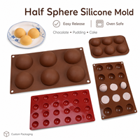 Moule en silicone personnalisé à 6, 15 ou 24 cavités demi-sphères, pour chocolat, bonbons, gelée, pudding, gâteau, qualité alimentaire, antiadhésif