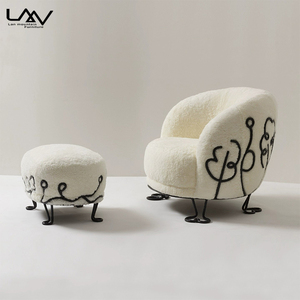 Design creativo Villa soggiorno in lana di agnello <span class=keywords><strong>sedia</strong></span> per il tempo libero Hotel camera da letto struttura in metallo con tessuto di lusso divano singolo <span class=keywords><strong>sedia</strong></span> - Product Image 2