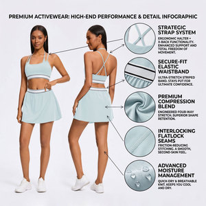 Ensemble <span class=keywords><strong>2</strong></span> pièces de maillots de <span class=keywords><strong>sport</strong></span> personnalisés pour femmes : soutien-gorge de <span class=keywords><strong>sport</strong></span> et jupe en nylon et élasthanne – Tenue de <span class=keywords><strong>sport</strong></span> athleisure pour l'entraînement - Product Image 2
