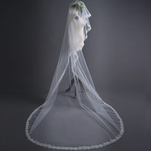 Exquis fleur de prunier Sequin <span class=keywords><strong>voile</strong></span> monocouche dentelle blanc cassé 3M Long Train accessoires de mariage <span class=keywords><strong>Simple</strong></span> <span class=keywords><strong>voile</strong></span> de <span class=keywords><strong>mariée</strong></span> - Product Image 2