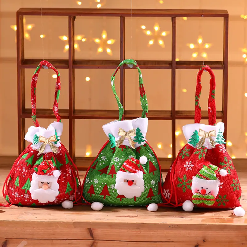 CIVI Christmas Hanging Gift Bag Christmas Polyester Candy Bag Santa Claus Reusable Gift Bag Party Supplies