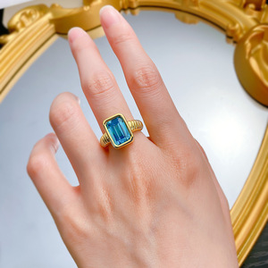 Nuovo anello Color tesoro blu Navy da donna, rettangolare 8*12, anello d'argento S925 europeo e americano - Product Image 3