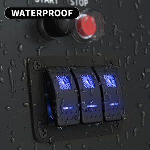 Panneau de commutation à bascule 3 interrupteurs LED bleus étanche 12V marche/arrêt en aluminium pré-câblé pour automobile et marine - Product Image 4