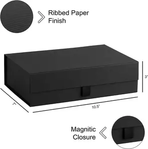 定制奢华黑色磁铁翻盖服装纸盒可折叠磁性闭合礼品盒带罗纹饰面内衣礼品