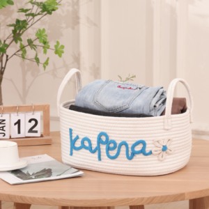 <span class=keywords><strong>Panier</strong></span> de rangement <span class=keywords><strong>personnalisé</strong></span> en corde de coton avec nom et motif floral sur mesure – Organisateur tressé pour chambre d'enfant et cadeaux de naissance - Product Image 2