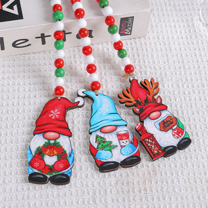 Adornos navideños de madera de Papá Noel, pequeños colgantes de cuentas de madera en rojo, blanco y verde para Navidad, de madera ecológica. - Product Image 1