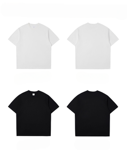 여름 새로운 남자의 캐주얼 티셔츠 미국 웨스트 코스트 브랜드 230g 빗질 면 블랙 화이트 단색 100% 면 짧은 소매 - Product Image 3