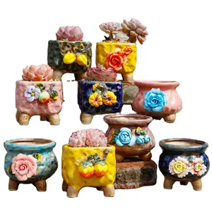 批发创意韩式小花盆陶瓷花园桌面多汁花盆生日礼物创意