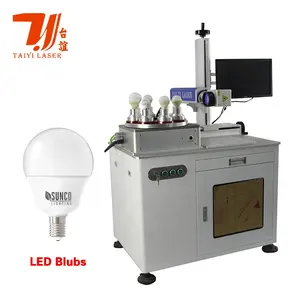 LED Blubs Logo Laser Printing 8 Rotary Position Fixture Fiber Laser Marking Machine