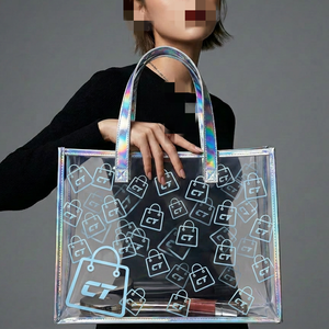 <span class=keywords><strong>Sac</strong></span> fourre-tout transparent en PVC durable avec poignées en PU laser et surpiqûres multiples pour le bureau et l'usage quotidien professionnel - Product Image 1