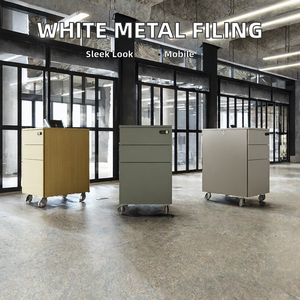 White Metal Vertical 3-Drawer Mobile Pedestal Filing <b>Cabinet</b> Code <b>Lock</b> Assembly Activity Office Home Office Workshop Warehouse - Product Image 2