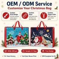 Sacs fourre-tout de Noël personnalisés avec logo, tissés, écologiques, avec poignées en sangle PP, taille moyenne, vente en gros, réutilisables pour les achats de fin d'année, États-Unis