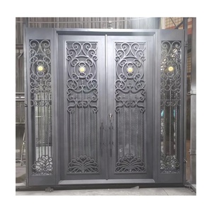 Entrée de villa de style anglais, porte d'entrée de luxe en fer forgé avec plinthe et fenêtre décorative - Product Image 3