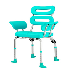 Silla de ducha para personas mayores y pacientes con reposabrazos, 58 cm x 42 cm x 80-90 cm, aleación de aluminio, equipo de seguridad antideslizante para el baño - Product Image 3