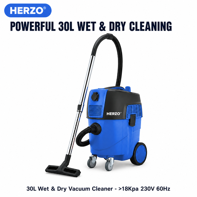 HERZO 30L 230V Electric Vacuum Cleaner 18Kpa Brushed Motor 82dB CE GS 1 Year Warranty