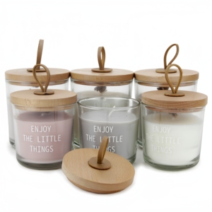 Velas coloridas de cera de soja con tapa de vidrio transparente Fragancia para el hogar <span class=keywords><strong>Candelas</strong></span> perfumadas neutras para Diwali Ramadán Vacaciones o uso de bares - Product Image 1