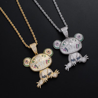 Collier pendentif grenouille coloré en gros, bijoux hip-hop CZ glacés pour hommes