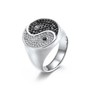 Bague en acier inoxydable avec symbole Tai Chi pour homme, micro-pavé de diamants noirs et blancs, bijou cadeau - Product Image 1
