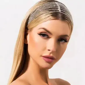 Fashion Shiny Diamond Personalized Stretch Headband Trending Multi-layers Alloy Inlaid Rhinestones Elastic Hair Band for Women