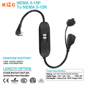Cable de extensión GFCI SJTW 14AWG NEMA 5-15P a 5-15R, enchufe macho a hembra, cable de alimentación CA con interruptor de prueba y reinicio - Product Image 1