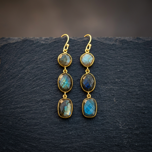 SOUMYA CREATIONS Boucles d'oreilles pendantes en laiton plaqué or avec pierres de labradorite naturelles, style bohème, bijoux de mariage pour femmes - Product Image 2