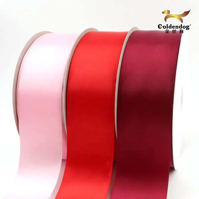 Cheap wholesale wedding decorative 50mm single and double face red polyester satin ribbon for sale