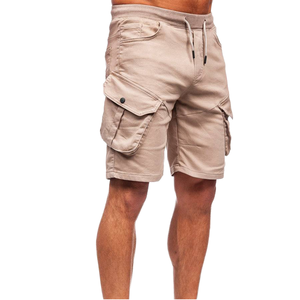 กางเกงขาสั้นทรงสลิมฟิตสำหรับผู้ชายพร้อมเอวยางยืด – กางเกงขาสั้นสีเขียวมะกอก – กางเกงขาสั้นผ้าฝ้ายลำลองสำหรับฤดูร้อนแบบมีเชือกผูก – สตรีทแวร์แบบมีกระเป๋าหลายช่อง - Product Image 2