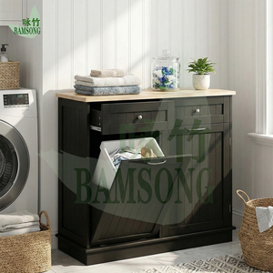 Armoire de <span class=keywords><strong>rangement</strong></span> moderne à bascule en bambou et bois, écologique, avec 2 tiroirs pour <span class=keywords><strong>cuisine</strong></span>, salle de bain et buanderie - Product Image 4