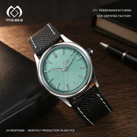 Montre à motif guilloché vert menthe, 38 mm, automatique, mécanique, bracelet en acier inoxydable, bracelet authentique, OEM ODM