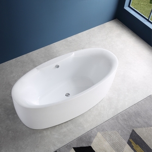 Bañera acrílica ovalada independiente de alta resistencia, antiamarilleo, sin masaje, todo en uno, para spa y relajación, con desbordamiento. - Product Image 1