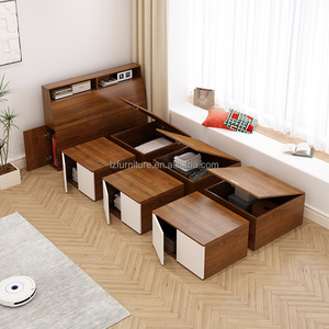 Inexpensive Max-<b>Storage</b> Tatami Bed with Lifting Table Flip-Top Compartments & Built-in Wardrobe for Apartment Bedroom Furnitures - Product Image 3