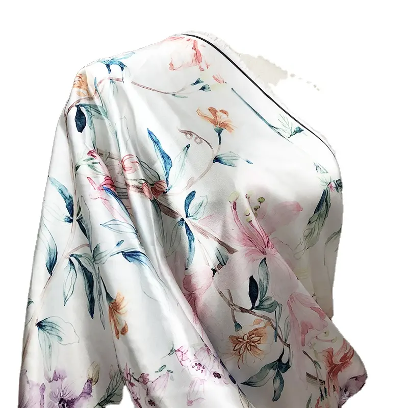 Shinny Silk Like 100% Polyester Silk Satin Flower Print Fabric