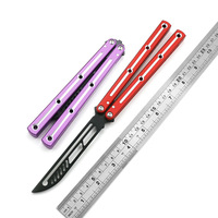 Couteau d'entraînement pliant papillon pour camping en extérieur, multi-outils, lame non-affûtée, manche en aluminium, acier, pour débutants, bricolage