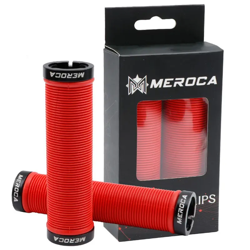 MEROCA自転車グリップマウンテンバイクハンドルバーBMXグリップ22.2mmブラック/レッドバイクパーツハンドルバーグリップ