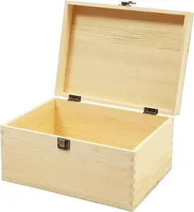 Onafgewerkte Houten Doos Met Scharnierend Deksel Houten Juwelendoos (10.75X8X5.75 Inch)