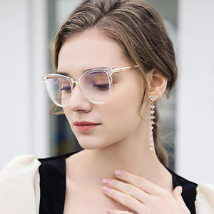 Monturas de gafas Falaier Cat Eye C4 azules con filtro de luz azul para mujer, montura completa, lentes AC, estilo europeo - Product Image 3