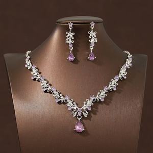 Conjunto de Joyería de 2 Piezas, Collar y Aretes de Aleación de Circonio, Accesorio Elegante y Sofisticado para Vestidos Formales - Product Image 5