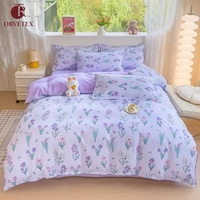 Housse de couette rayée lavée à motif cœur mignon Orvetex, ensemble de couette pour hôtel et maison
